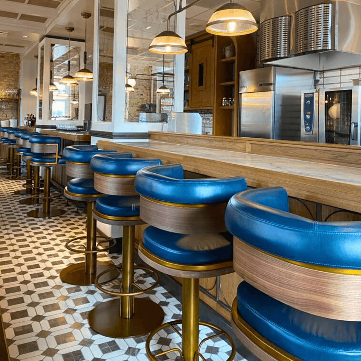 Bespoke Bar Stools Blue brass and wood