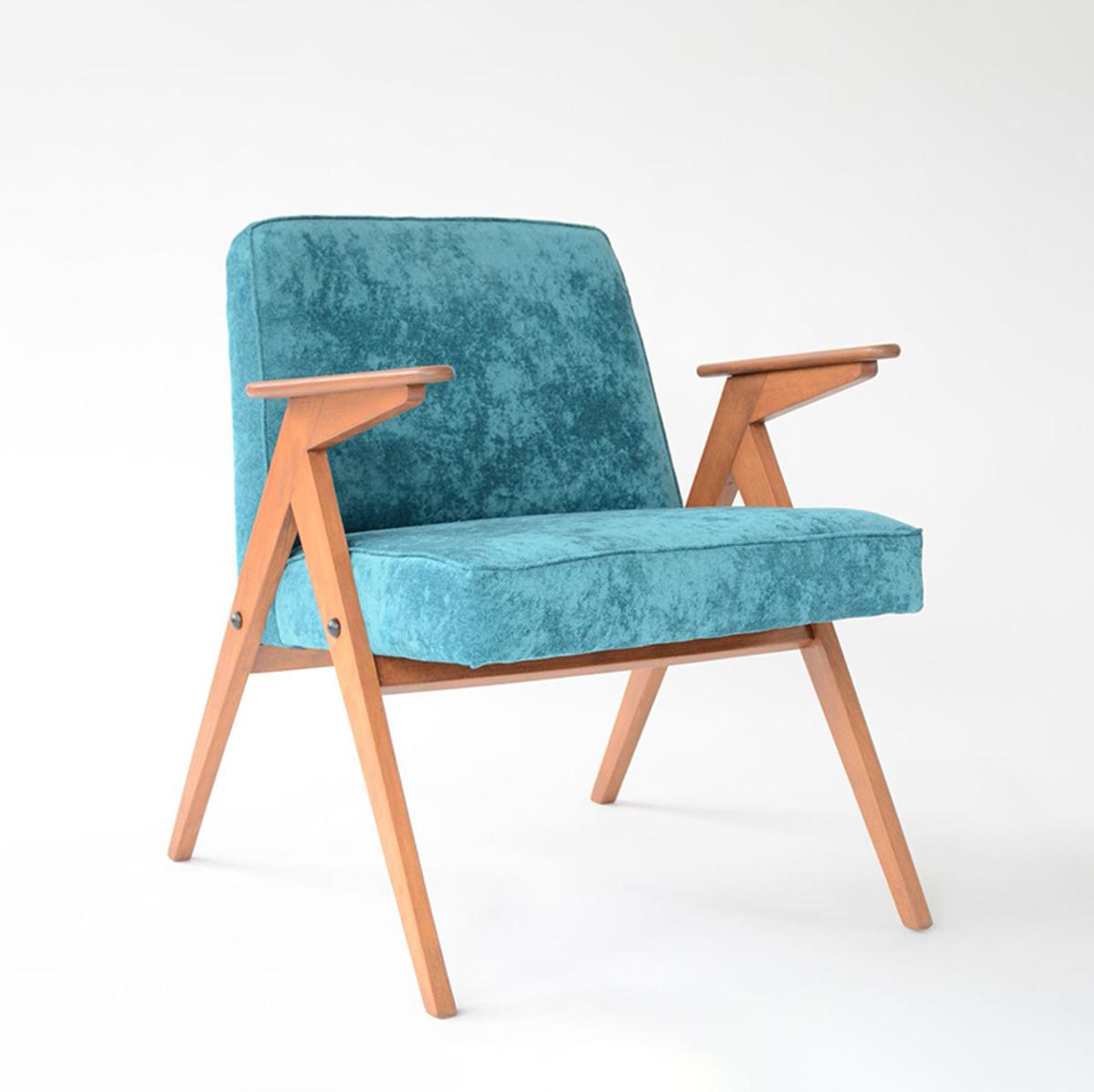 Bunny Armchair In Vintage Blue Velvet With Wooden Legs For Hotels And Offices By Insideoutcontracts 003
