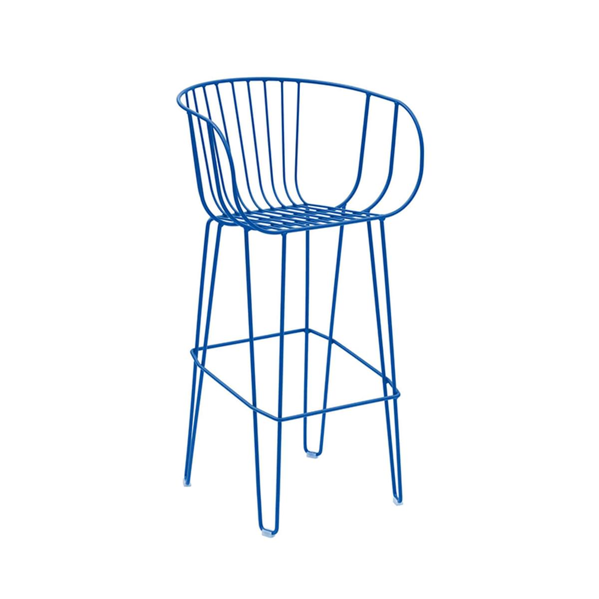 Cava Bar Height Bar Stool For Furnishing Outdoor Bars Poolside Restaurants In Blue Metal Frame Insideoutcontracts