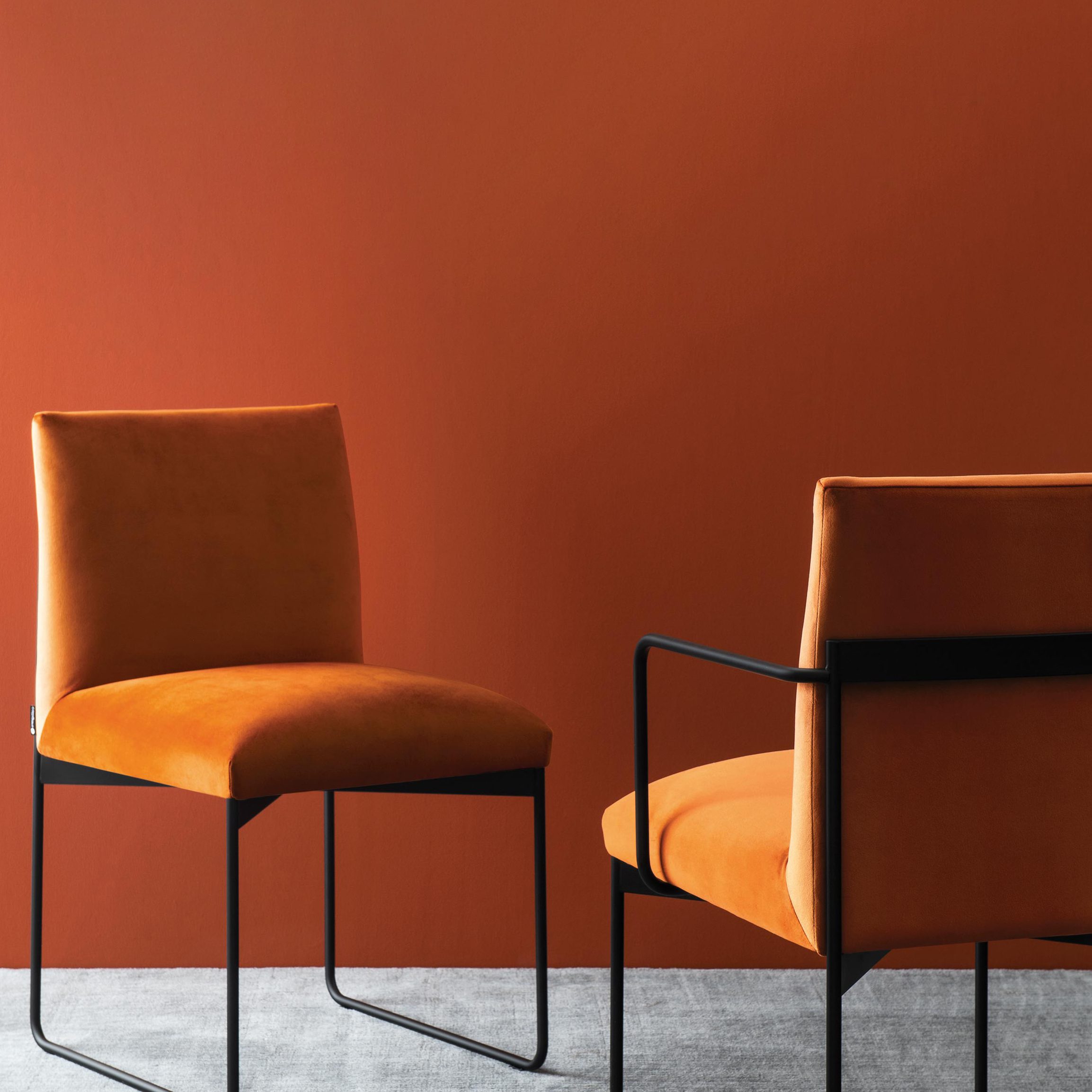 The Gala collection in orange upholstery The Gala collection in orange upholstery