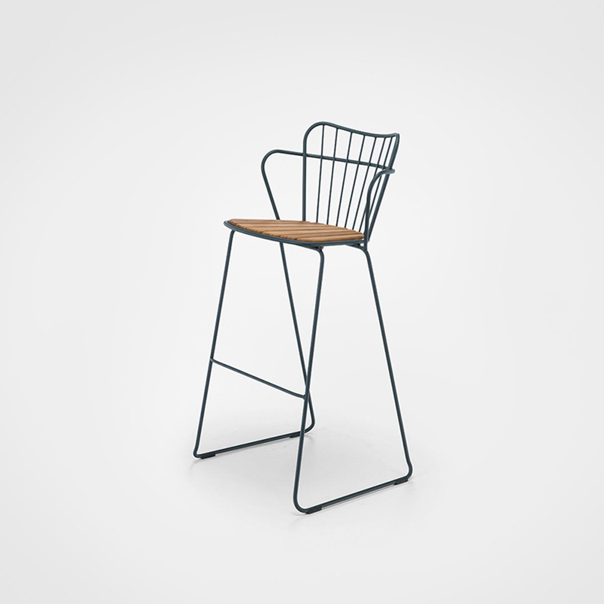 Plumage Bar Stool In Green Metal With Bamboo Seat Outdoor Furniture For Bars